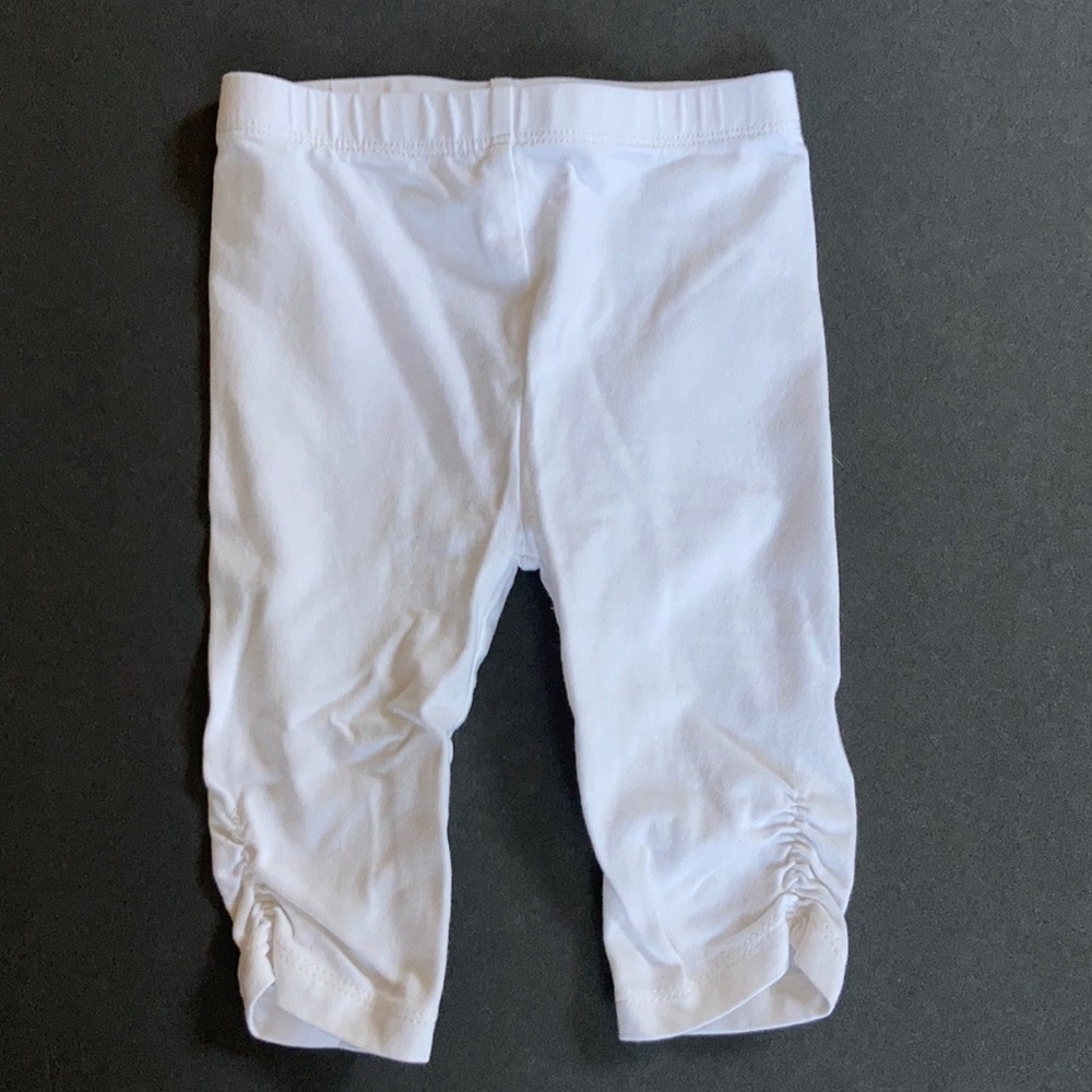 Miniclasix White Pants Gathered Rouched Leggings 95% Cotton Size 9 mo